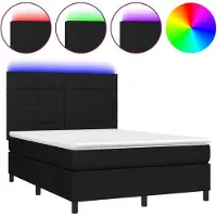 Syfax Cama box spring colchón y luces LED tela negro 140x190 cm