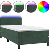 Syfax Cama box spring colchón y LED terciopelo verde oscuro 100x200cm