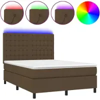 Syfax Cama box spring colchón luces LED tela marrón oscuro 140x190 cm