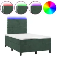 Syfax Cama box spring colchón y LED terciopelo verde oscuro 120x200cm