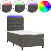 Syfax Cama box spring colchón y LED terciopelo gris oscuro 100x200 cm