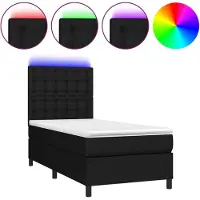 Syfax Cama box spring colchón y luces LED tela negro 80x200 cm