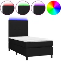 Syfax Cama box spring colchón y luces LED tela negro 90x200 cm