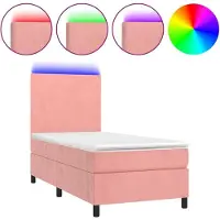 Syfax Cama box spring colchón y LED terciopelo rosa 90x200 cm