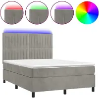 Syfax Cama box spring colchón y LED terciopelo gris claro 140x190 cm