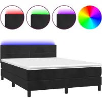 Syfax Cama box spring colchón y LED terciopelo negro 140x200 cm