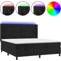 Syfax Cama box spring colchón y LED terciopelo negro 160x200 cm