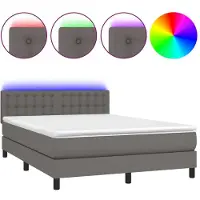 Syfax Cama box spring colchón y LED cuero sintético gris 140x200 cm