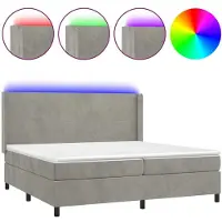 Syfax Cama box spring colchón y LED terciopelo gris claro 200x200 cm