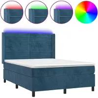 Syfax Cama box spring colchón y LED terciopelo azul oscuro 140x200 cm