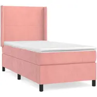 Syfax Cama box spring con colchón terciopelo rosa 90x200 cm