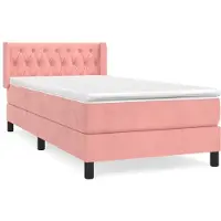 Syfax Cama box spring con colchón terciopelo rosa 100x200 cm