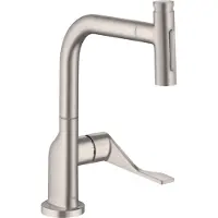 Hansgrohe Grifo para lavabo Citterio DN 15 con sistema m sBox, ducha extraíble Stain en acero inoxidable cepillado, 230 Select 2jet, y ducha extraíble Sbox