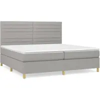 Syfax Cama box spring con colchón tela gris claro 200x200 cm