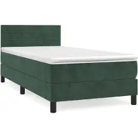 Syfax Cama box spring con colchón terciopelo verde oscuro 80x200 cm