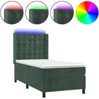 Syfax Cama box spring colchón y LED terciopelo verde oscuro 80x200 cm