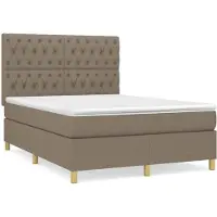 Syfax Cama box spring con colchón tela gris taupe 140x200 cm