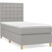 Syfax Cama box spring con colchón tela gris claro 80x200 cm