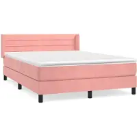 Syfax Cama box spring con colchón terciopelo rosa 140x190 cm