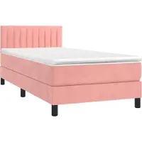 Syfax Cama box spring con colchón terciopelo rosa 100x200 cm