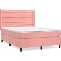 Syfax Cama box spring con colchón terciopelo rosa 140x190 cm
