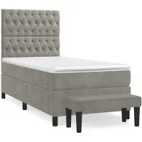 Syfax Cama box spring con colchón terciopelo gris claro 100x200 cm