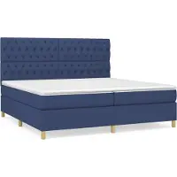 Syfax Cama box spring con colchón tela azul 200x200 cm