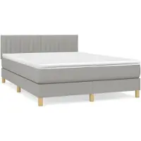 Syfax Cama box spring con colchón tela gris claro 140x190 cm