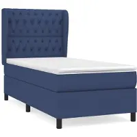 Syfax Cama box spring con colchón tela azul 90x190 cm