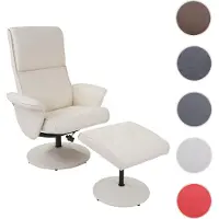 Generique Sillón reclinable Helsinki, sillón de televisión, chaise longue, sillón para televisión con reposapiés. Material: cuero sintético, color crema