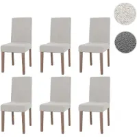 Mendler Juego de 6 sillas de comedor Littau, sillas para cocina con respaldo alto, tapizadas en tela tipo bouclé, color crema, con patas de madera en color natural