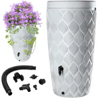 Kadax Depósito de agua de lluvia , 240 litros, recipiente para agua, depósito con grifo, maceta grande
