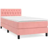 Syfax Cama box spring con colchón terciopelo rosa 90x190 cm