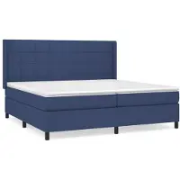 Syfax Cama box spring con colchón tela azul 200x200 cm