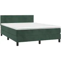 Syfax Cama box spring con colchón terciopelo verde oscuro 140x190 cm