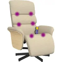 Syfax Sillón reclinable con masaje y reposapiés, tapizado en tela color crema