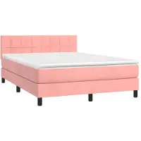 Syfax Cama box spring con colchón terciopelo rosa 140x200 cm