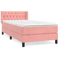 Syfax Cama box spring con colchón terciopelo rosa 90x190 cm