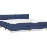 Syfax Cama box spring con colchón tela azul 200x200 cm