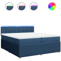 vidaXL Cama con somier y colchón, color azul, 200x200 cm, tapizada en tela