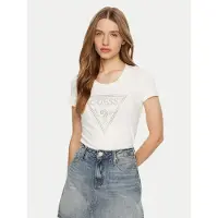 GUESS para mujer. W5RI11J1314 Camiseta logotipo Shiny blanco (XS), Casual, Algodón, Manga corta, outlet 2026.