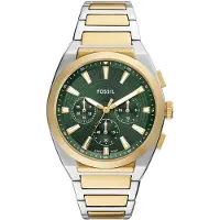 Fossil Reloj analógico 'Everett' oro / verde oscuro / plata
