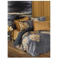 L'essentiel Maison , Jadira - Beige, Juego de sábanas de satén para cama King (tamaño francés), 100% satén de algodón, color antracita, 240 x 220 cm
