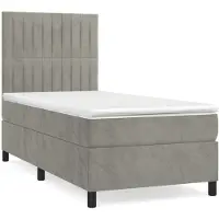 Syfax Cama box spring con colchón terciopelo gris claro 100x200 cm