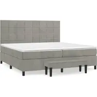 Syfax Cama box spring con colchón terciopelo gris claro 200x200 cm