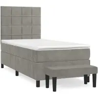 Syfax Cama box spring con colchón terciopelo gris claro 90x190 cm