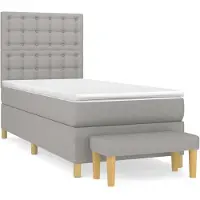 Syfax Cama box spring con colchón tela gris claro 90x190 cm