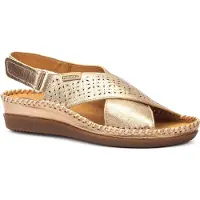 Pikolinos para mujer. W8K-0848CL Sandalias con cuña de piel con cierre adherente Cadaqués dorado (39), 3 a 5cm, Velcro, Casual, ou