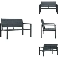 vidaXL Banco de jardín de 120 cm, fabricado en HDPE de color gris, con aspecto de madera - Bancos de jardín