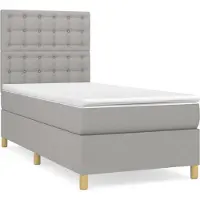 Syfax Cama box spring con colchón tela gris claro 100x200 cm